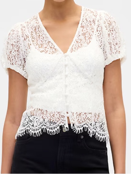 Gap Lace V-Neck Top In Antique White